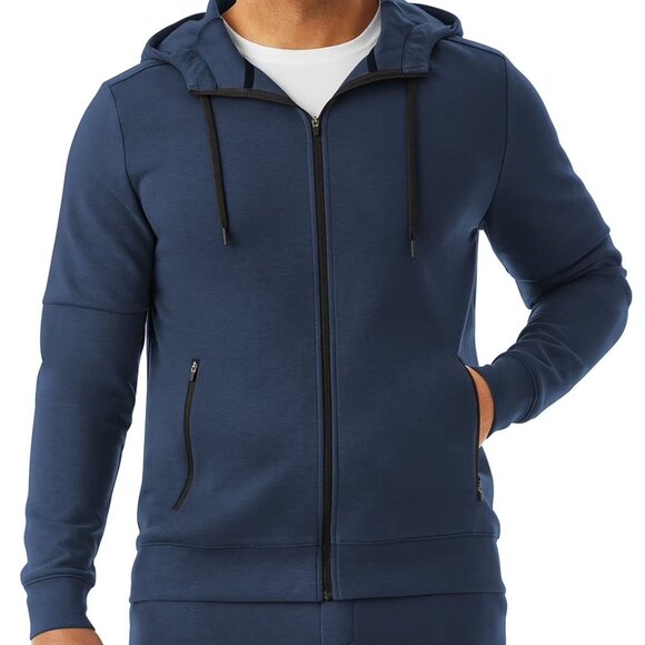 NWT Members Mark Mens Full Zip Double Knit Kangaroo Pocket Long Active Hoodie XL - Picture 1 of 6